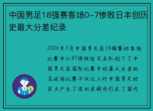 中国男足18强赛客场0-7惨败日本创历史最大分差纪录