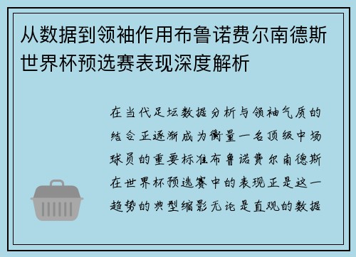 从数据到领袖作用布鲁诺费尔南德斯世界杯预选赛表现深度解析